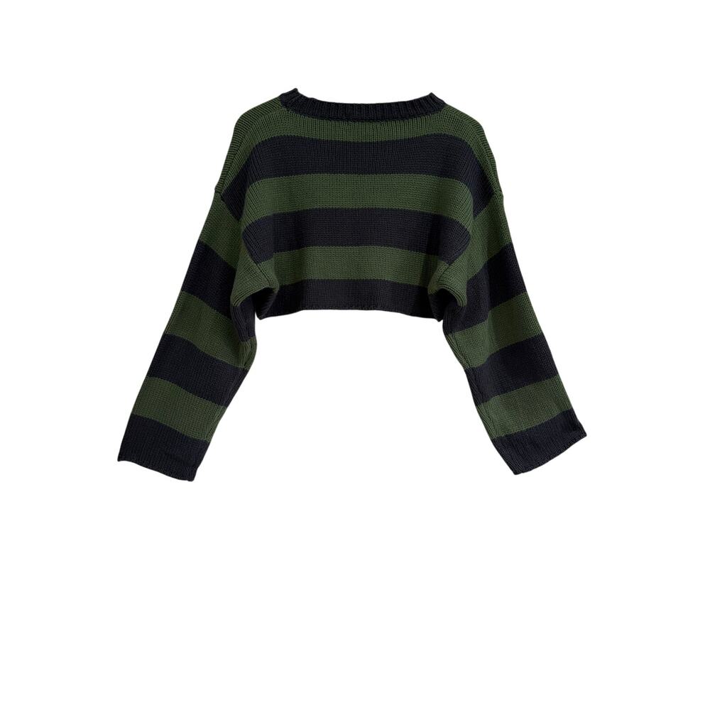 Beige Botany Sweater Womens S/M Blue Gn Striped LS Oversize Cropped Streetwear - Picture 2 of 4